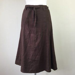 Ecologie Brown Linen A-Line Skirt Mid Calf